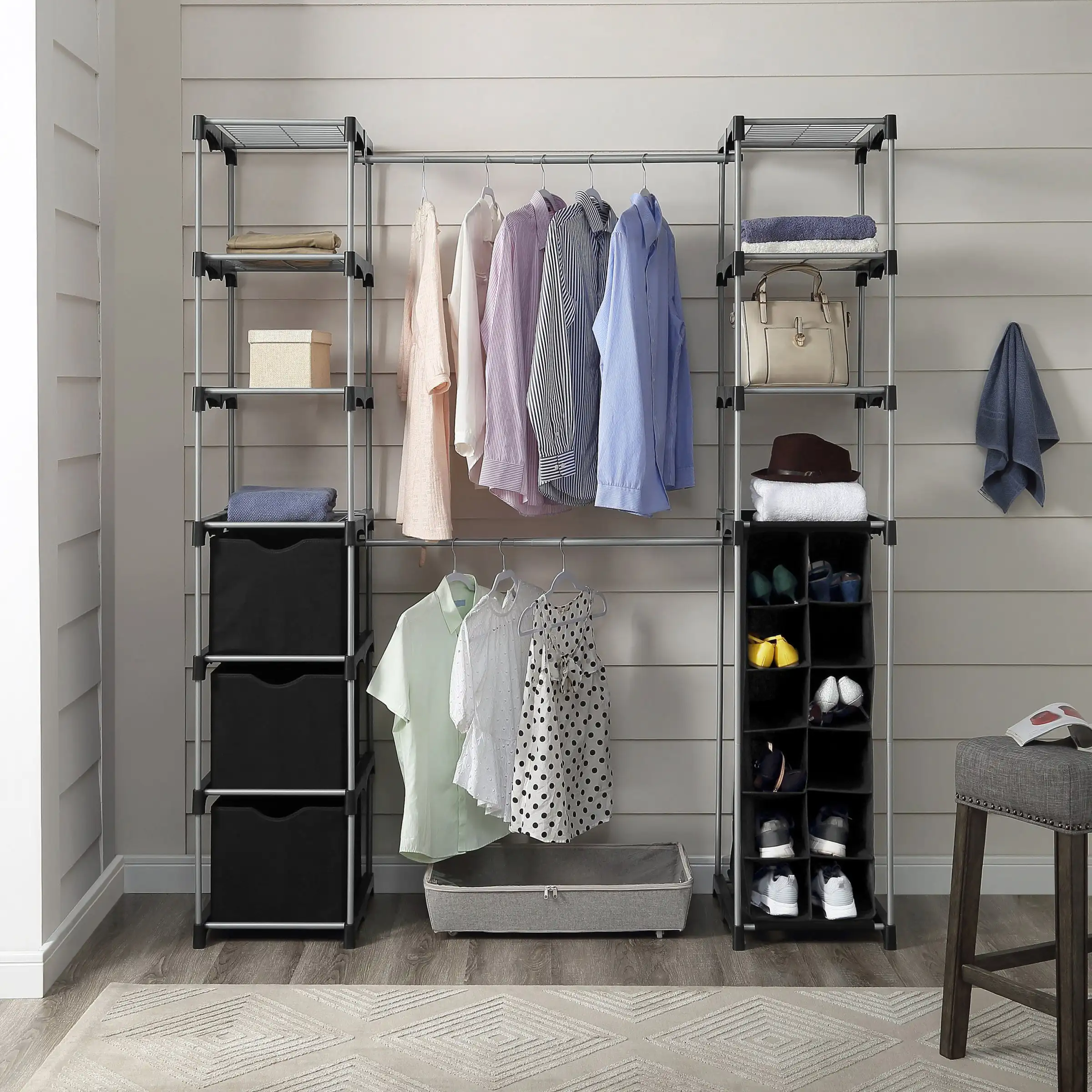 

Closet Organizer, 2-Tower 9-Shelves, Easy to Assemble, Black