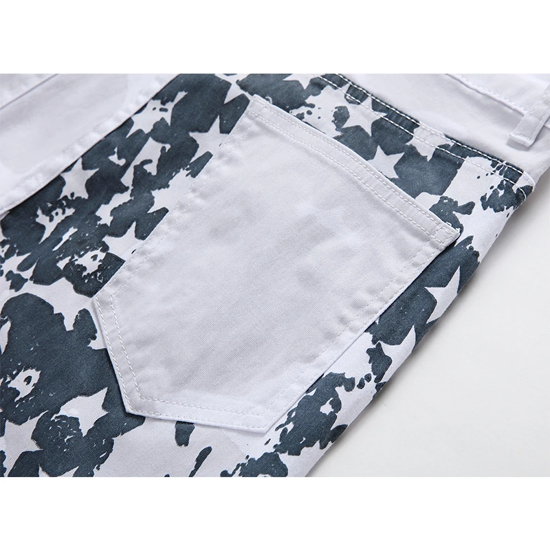 New Mens Streetwear Jeans Fashion Print Straight Jeans White Causal Slim Denim Pants High Street  Denim Trousers For Men 2023