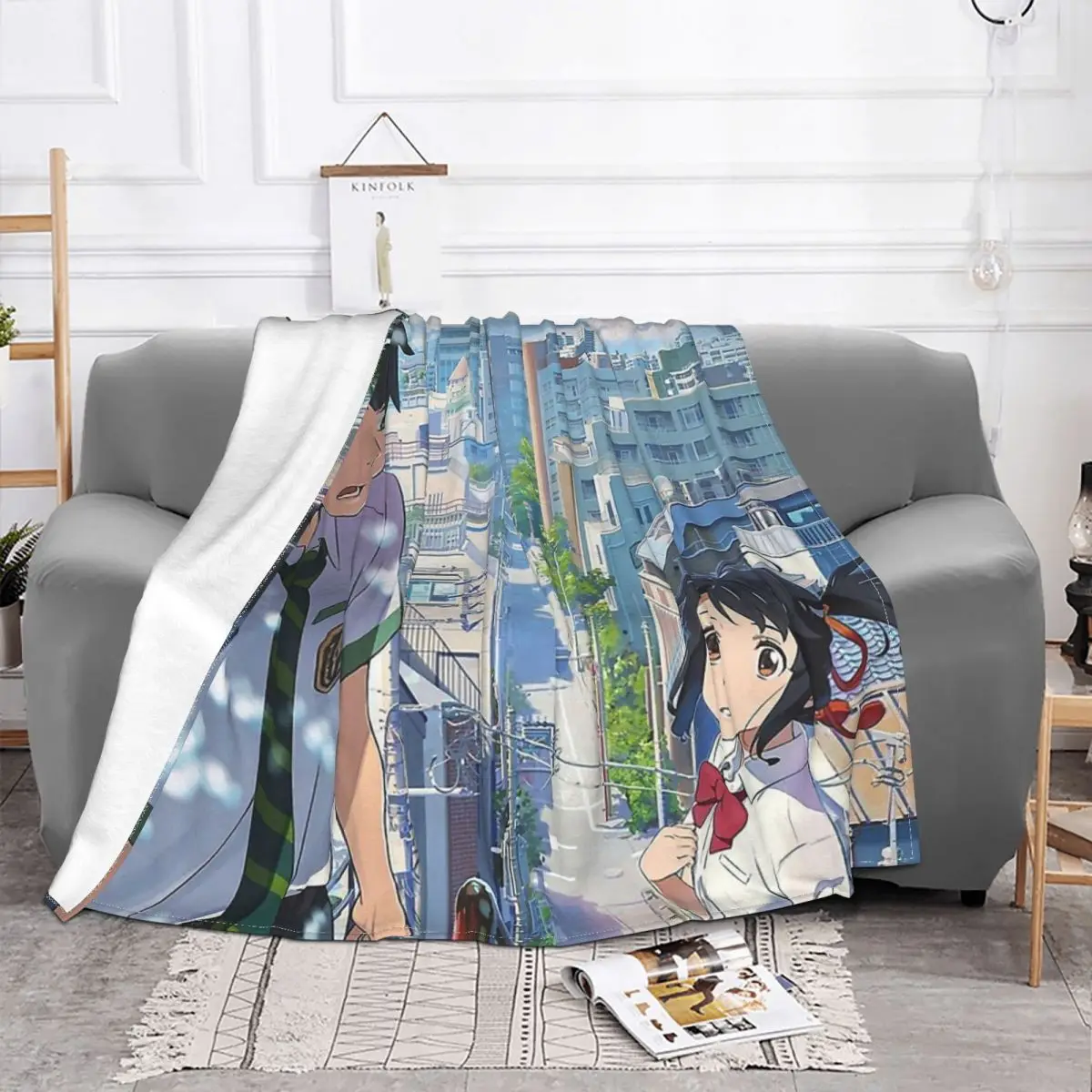 Одеяло из фланели с надписью Makoto Shinkai Tachibana Taki Miyamizu Mitsuha |