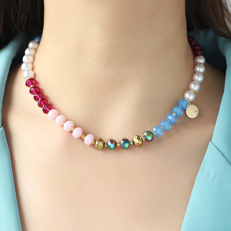 

ALTERA Summer Bohemia Colorful Mix Crystal Beads Charm Necklace for Women Fashion Handmade Shiny Stone Y2K Choker Jewelry Party