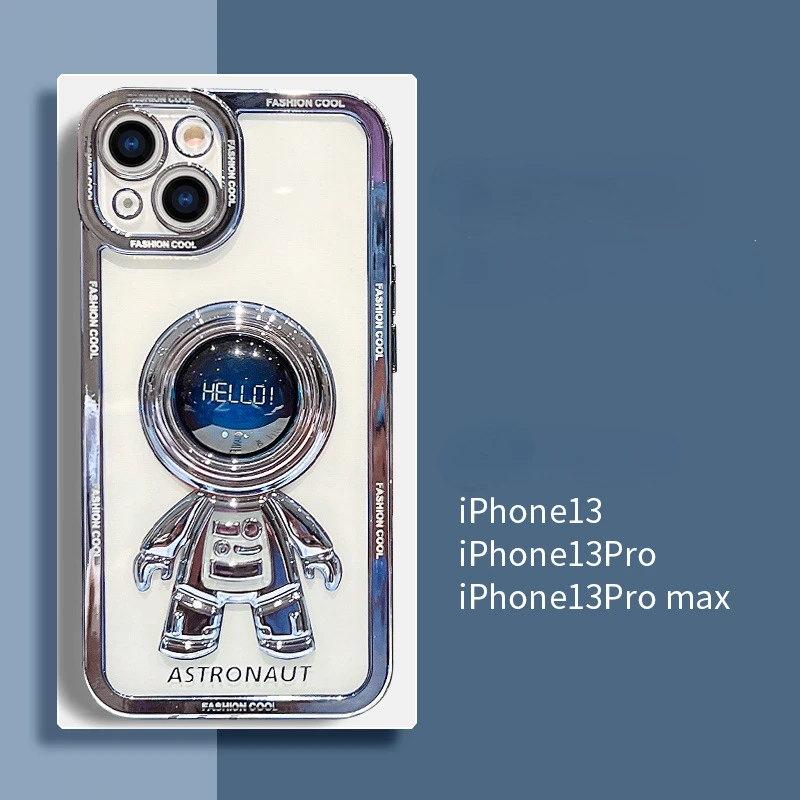 

Electroplating 3D Astronaut Phone Case for iphone 13 12 11 Pro Max All-inclusive Transparent Soft Silicon Protective Cover