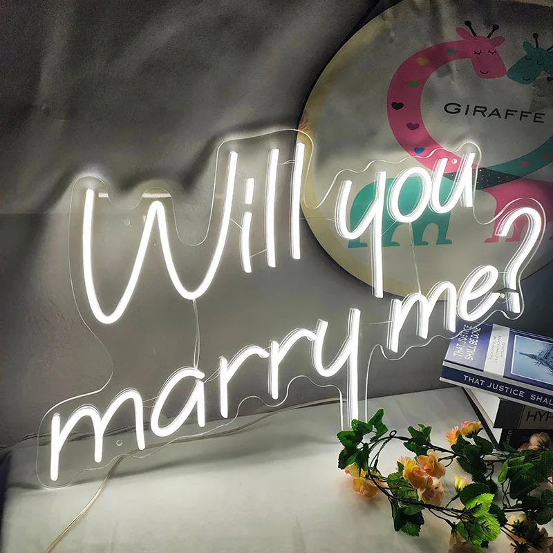 Will You Marry Me-letreros de neón con luz Led, lámina acrílica transparente, decoración de propuesta de boda, pared de fiesta, decoración del Día de San Valentín