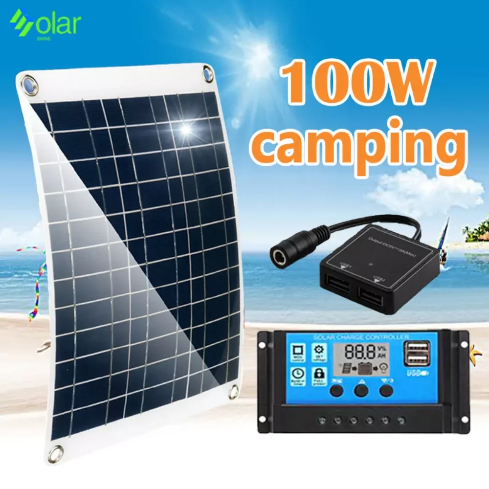 

NEW 100W Solar Panel Kit 12V USB Charging Solar Cell Board for Phone RV Car MP3 PADWaterproof Outdoor Battery Supply 30A Control