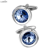laidojin top quality crystal cufflinks for mens women shirt cuff buttons round cuff link wedding gift groomsmen business jewelry