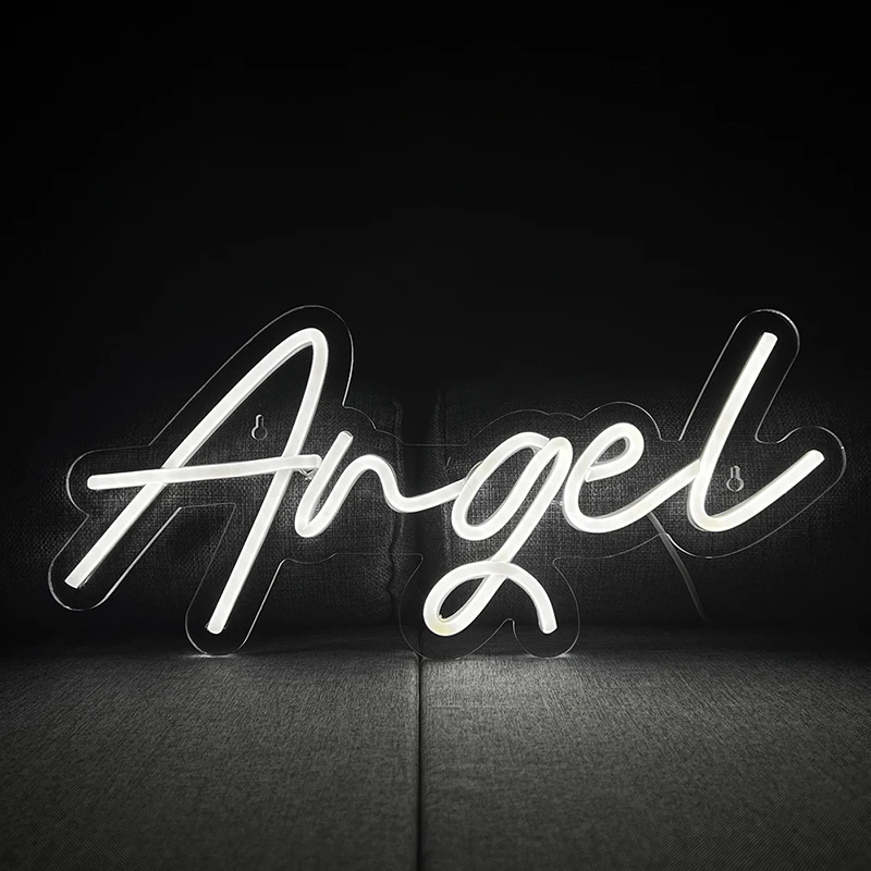 Neon Angel Letters Light Signs White God Jesus Sign for Wall Art Decor Angel Shaped Word LED for Kid’s Bedroom Baby Shower