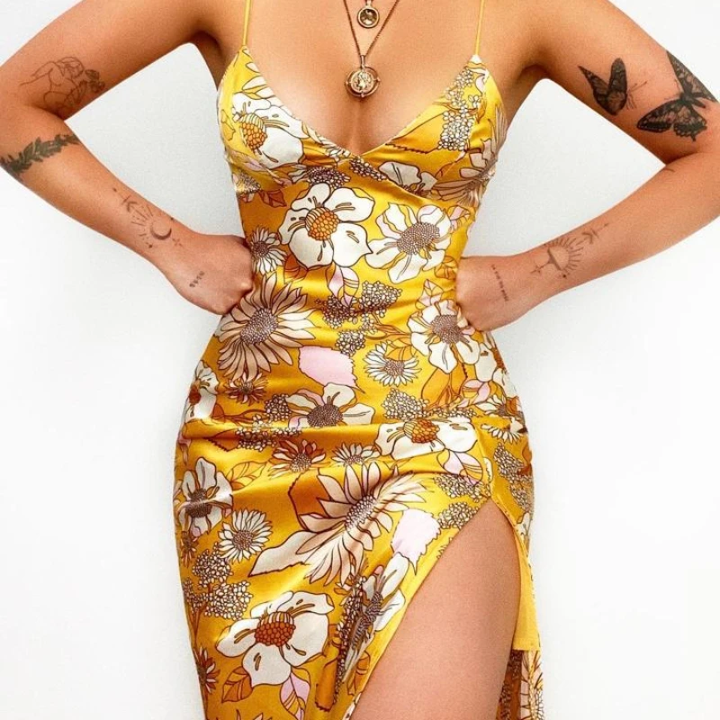 

2022 европейский и американский новый стиль цветочное тонкое платье на бретелях 22084