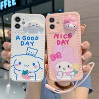 sanrio cinnamoroll my melody with hand rope phone case for iphone 11 12 13 mini pro max x xs xr 8 plus se 2020 shockproof cover