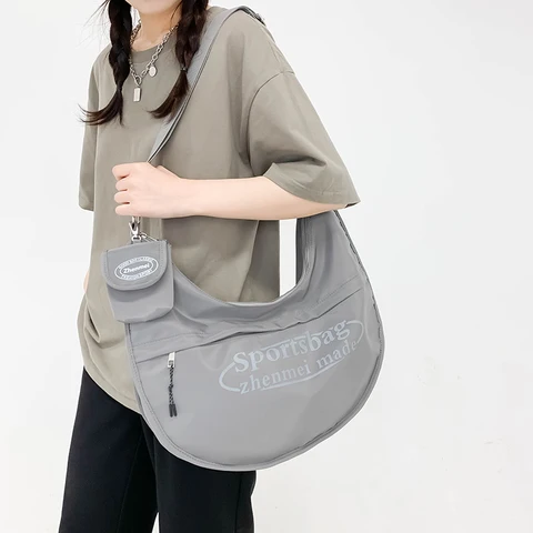 Вместительная женская сумка в форме полумесяца, качественная нейлоновая новая женская сумка на плечо, однотонная модная женская сумка через плечо, женская сумка