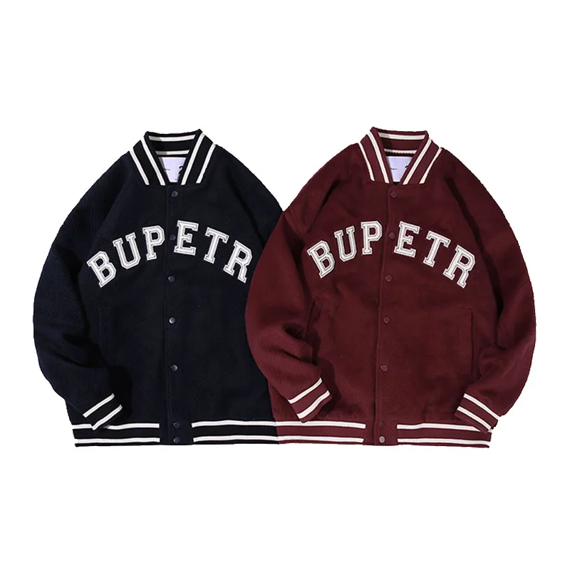 

Men Women Embroidery Wool Loose Casual Streetwear Fashion Hip Hop Baseball Jacket Boyfriend Style Jacket Outerwear Male Coat