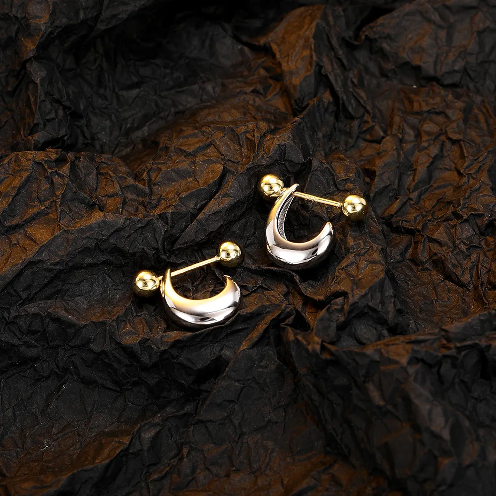 Simple Niche Semi-Circle Earrings Screw Contrast Color Ear Studs Personality Women Earrings