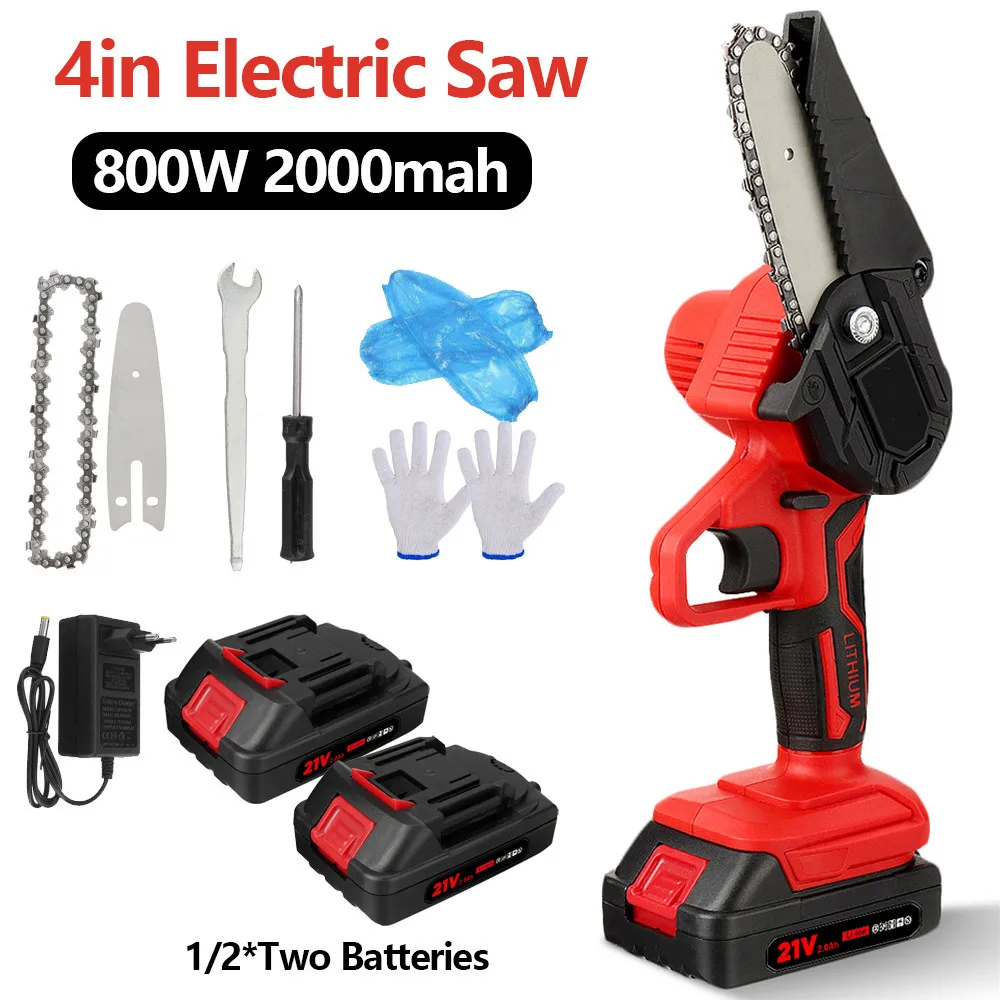 

Mensela CS-L1 4 Inch Cordless Electric Chain Saw LED Light Woodworking Saws With Sleeves And gloves For 18V Battery