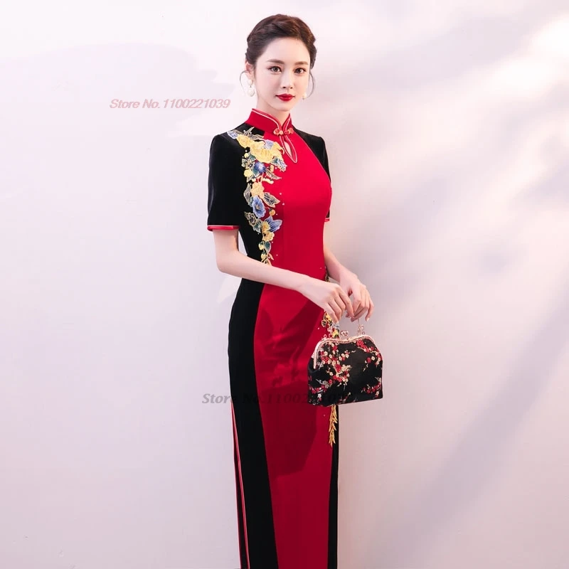 Китайское праздничное платье Ципао из хлопка и вискозы