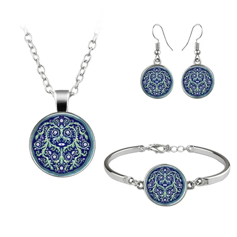 

LE Boho Yoga OM Mandala Buddhism Art Photo Jewelry Set Glass Necklace Earring Bracelet 4 Pcs Women's Creative Gifts
