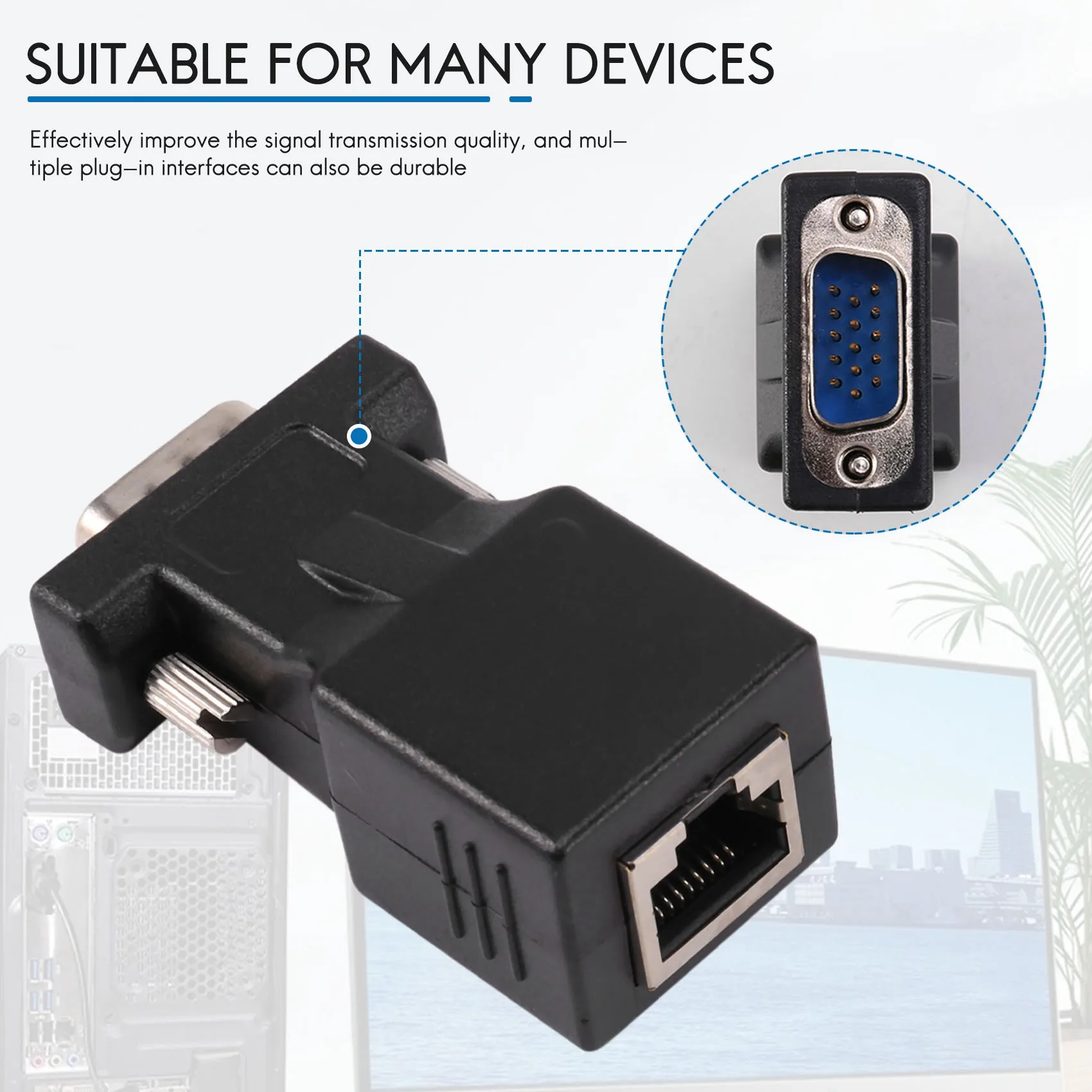 Удлинитель VGA папа к адаптеру сетевого кабеля LAN CAT5 CAT6 RJ45
