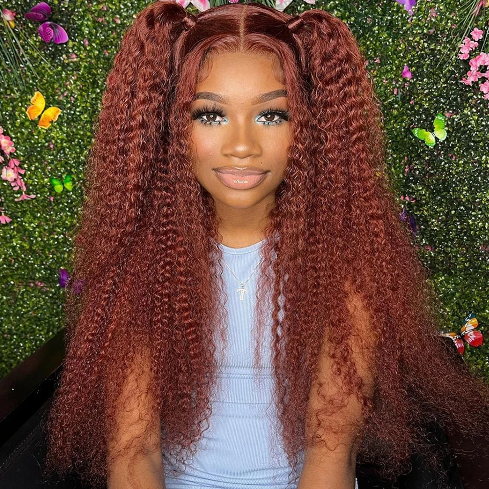 40 inch Reddish Brown Kinky Curly Wig 13x4 hd Lace Frontal Wig Human Hair Dark Brown Copper Red Pre Plucked 13x6 HD Frontal Wigs