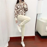 spring and autumn 2022 new temperament sports suit female foreign style leopard print sweater casual fashion two piece suit