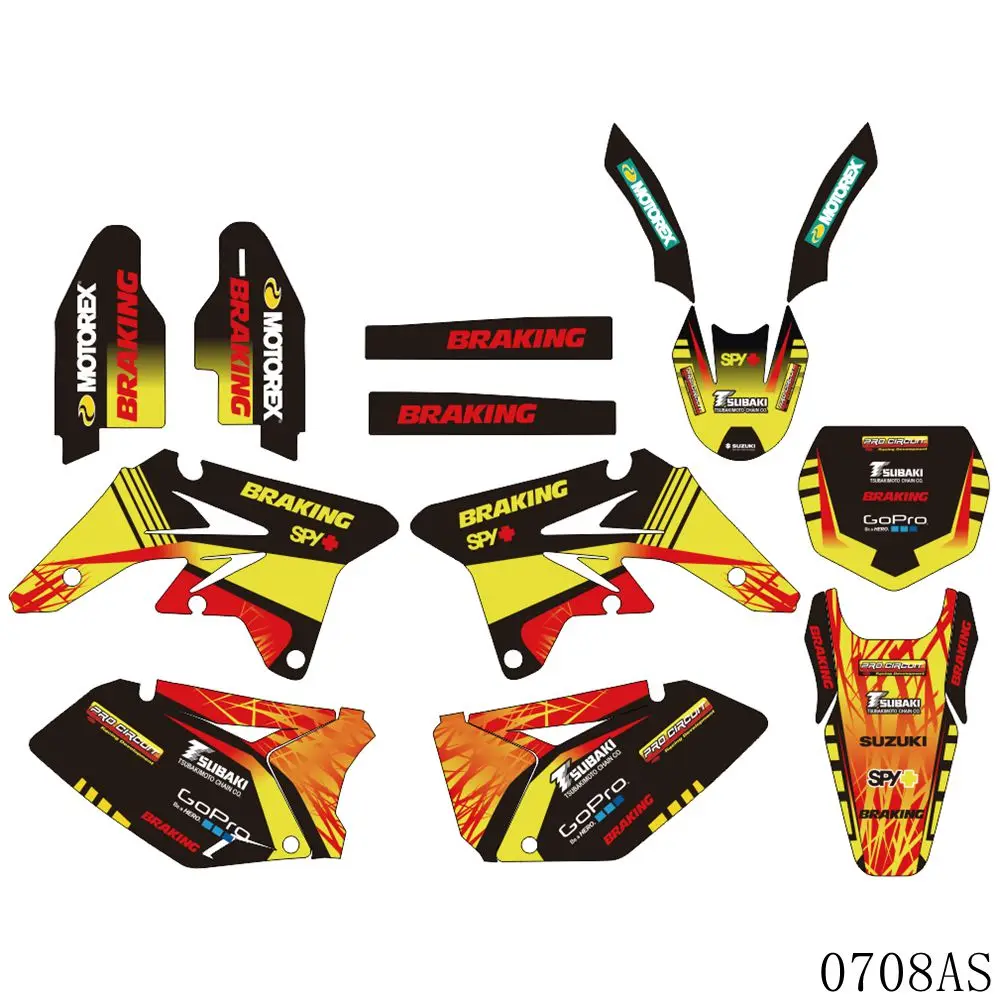 

Full Graphics Decals Stickers Motorcycle Background Custom Number Name For SUZUKI RMZ250 RMZ 250 2007 2008 2009