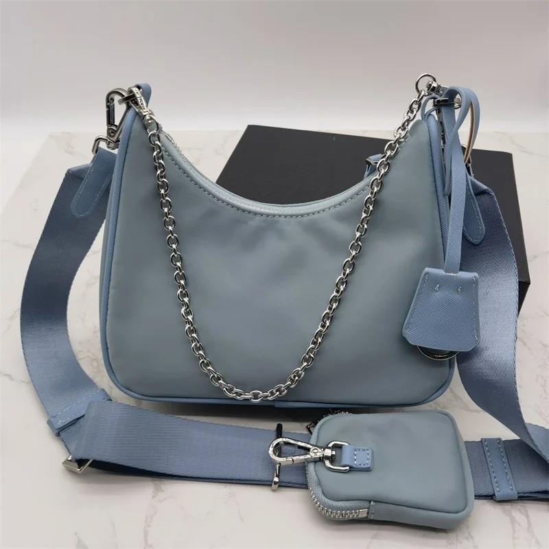 

three-in-one Shoulder Bag with Dust Bag and Box Crossbody Handbag Nylon Cloth Ladies Underarm Bag