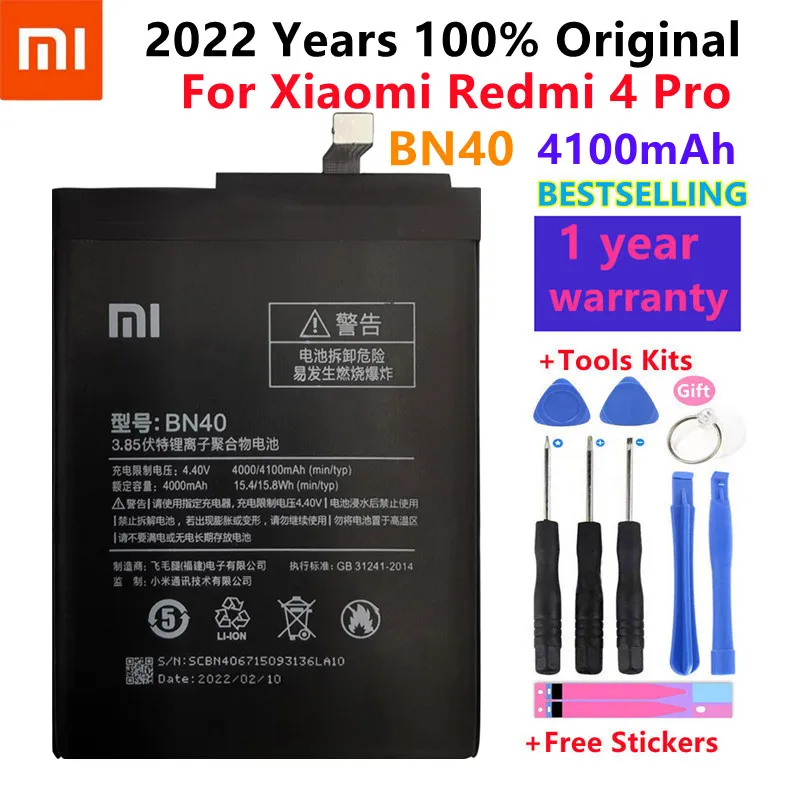 

Original Xiaomi Redmi 4 Pro Battery BN40 4100mAh For Xiaomi Redmi 4 Pro Prime 3G RAM 32G ROM Edition High Quality Battery+Tool
