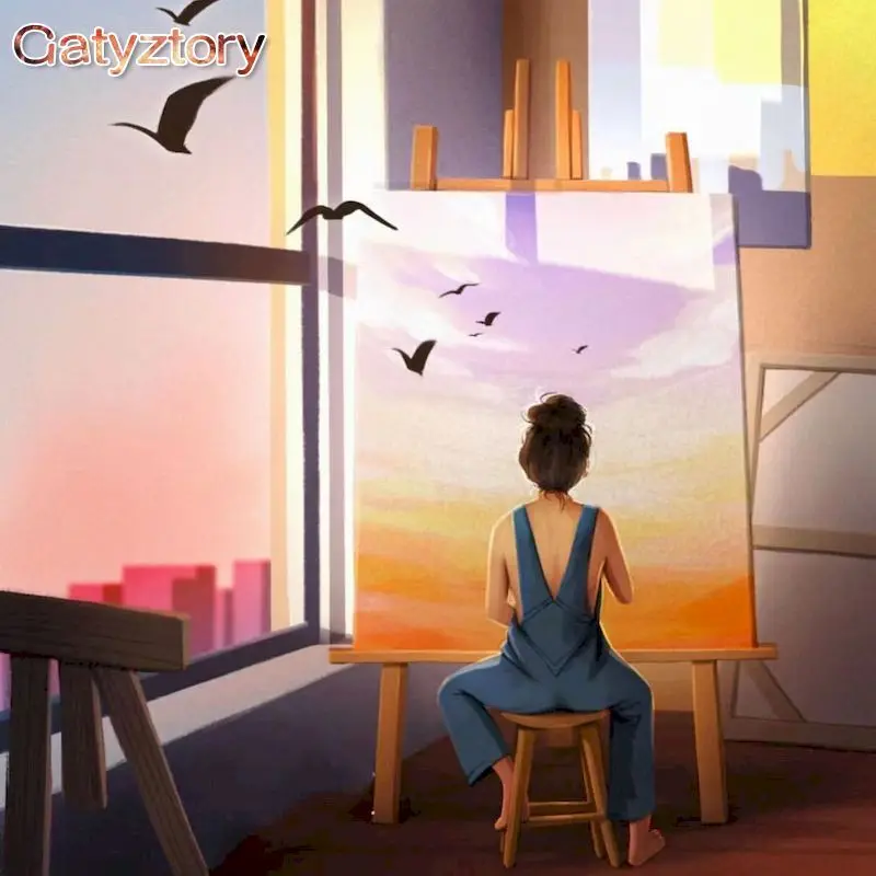 

GATYZTORY Oil Painting By Numbers Girl Diy Craft Kits For Adults Acrylic Paint Drawing Figure Coloring By Number Home Decoration
