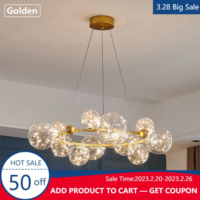 

Artpad LED Pendant Light Gold Black Dining Room Glass Pendant Light LED Chandelier Bubble for Store Restaurant 220V