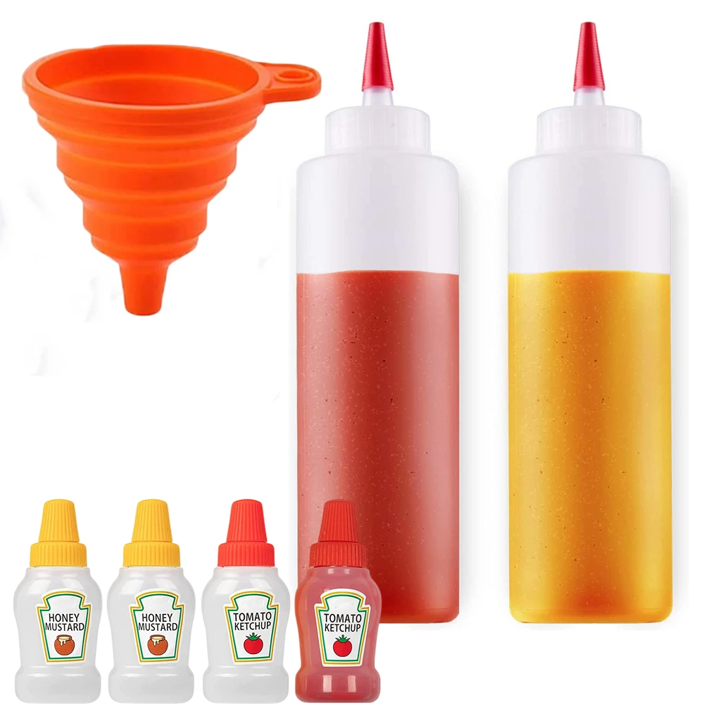 

Переносная бутылка для томатного кетчупа, 7 шт./компл., 12 унций, маленький контейнер для салатов, контейнер для кладовой, силиконовая воронка