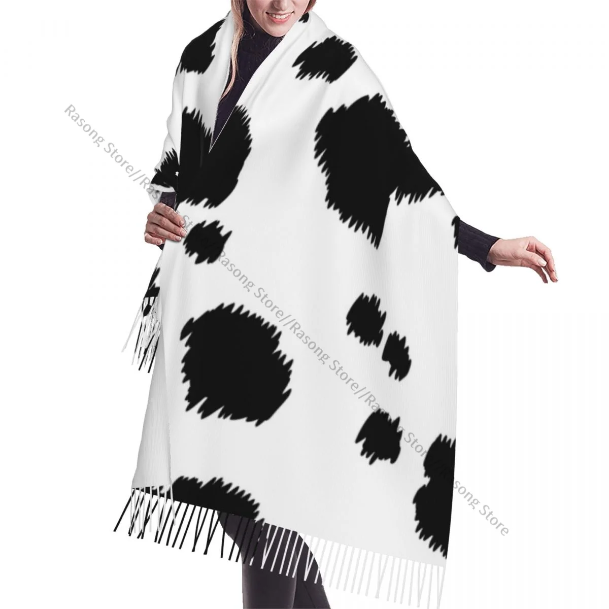 Шарф с кисточками большой размер 196*68 см зимняя теплая шаль из пашмины накидка