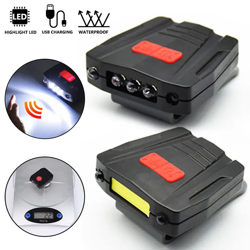 

2 In 1 LED Induction Hat Clip Lights Headlight Fishing Touch Sensor Headlamp USB Charging Cap Head Lantern Clip On Head Torches
