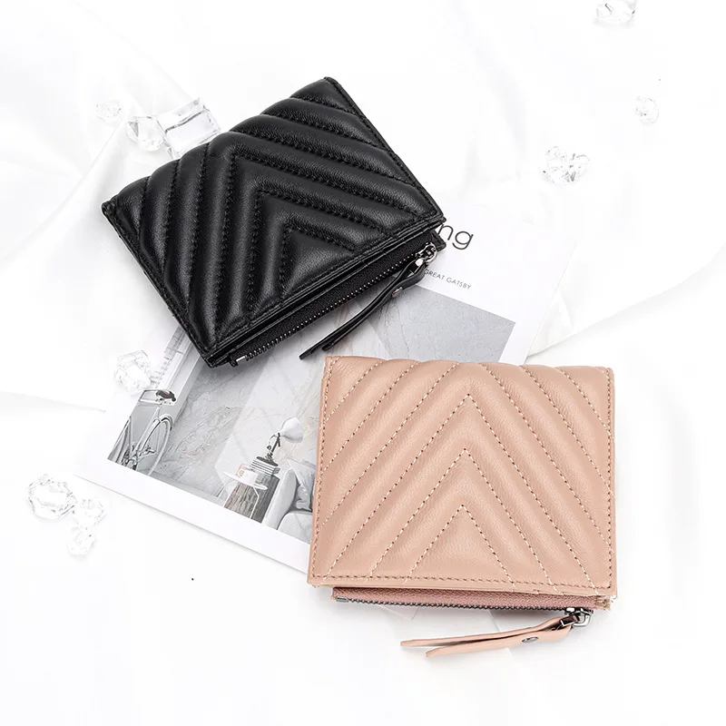 Short Sheepskin Purse Ladies Leather Folding Card Wallets Multiple Card Slots Coin Purses for Women Luxury Wallet Portfel Damski