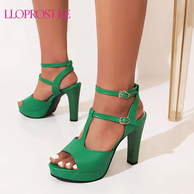 

Lloprost ke Shoes Gladiator Sandals Platform Heels Roman Shoes Woman Ankle Strap Buckle Summer Peep Toe Sandals Size 34-43 Green