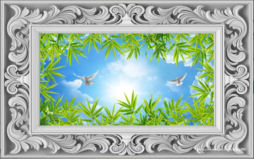 

Настенные 3D-обои на потолок, фото на заказ, синее небо, белые облака, зеленые листья, чайки, обои для стен, гостиной, домашний декор