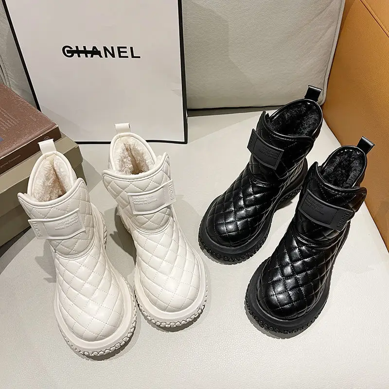 

Женские нескользящие ботинки Lisapie, теплые бархатные короткие сапоги в клетку, роскошные дизайнерские ботинки для снега