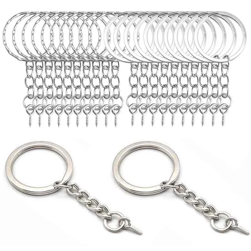 

20pcs Metal Keyrings Keyfob Stainless Steel Anti-rust Key Holder Keychains Pendant Key Rings with Split Ring Link Chains