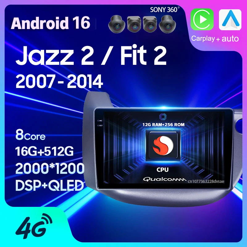 Фото Автомагнитола Android 16 Carplay GPS для HONDA FIT JAZZ 2007-2013, мультимедийный плеер 2DIN, головное устройство, стереосистема №1