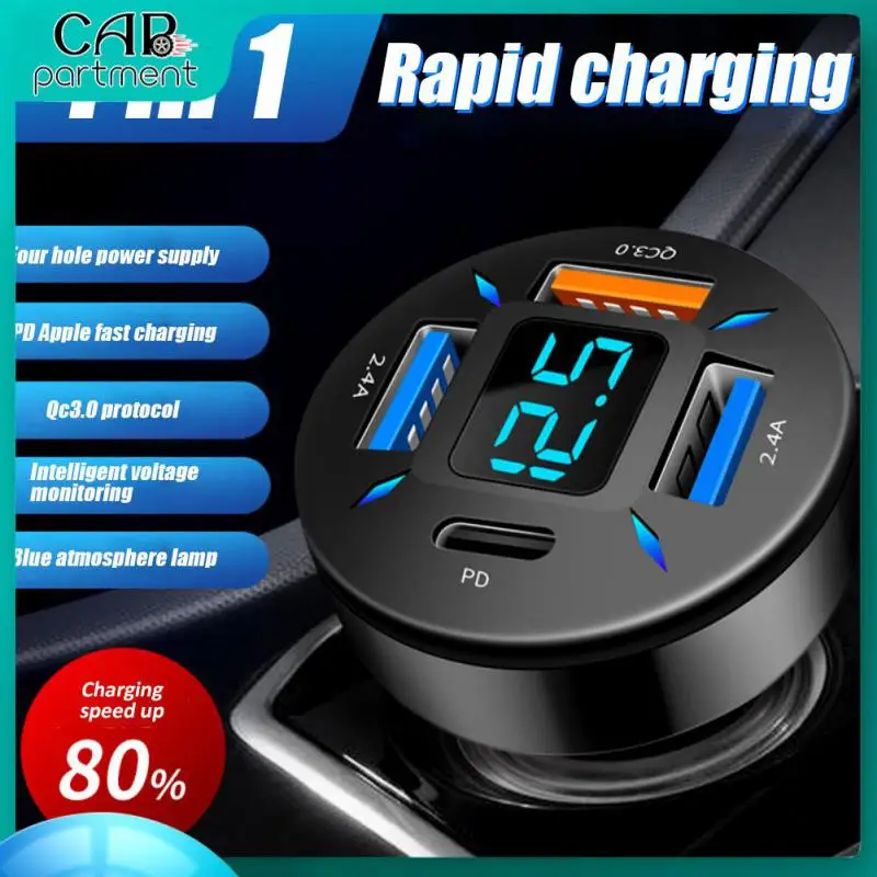 

4usb Fast Charge Digital Display Car Charge Durable Multifunctional Car Charger Adapter Digital Display Using High-performance