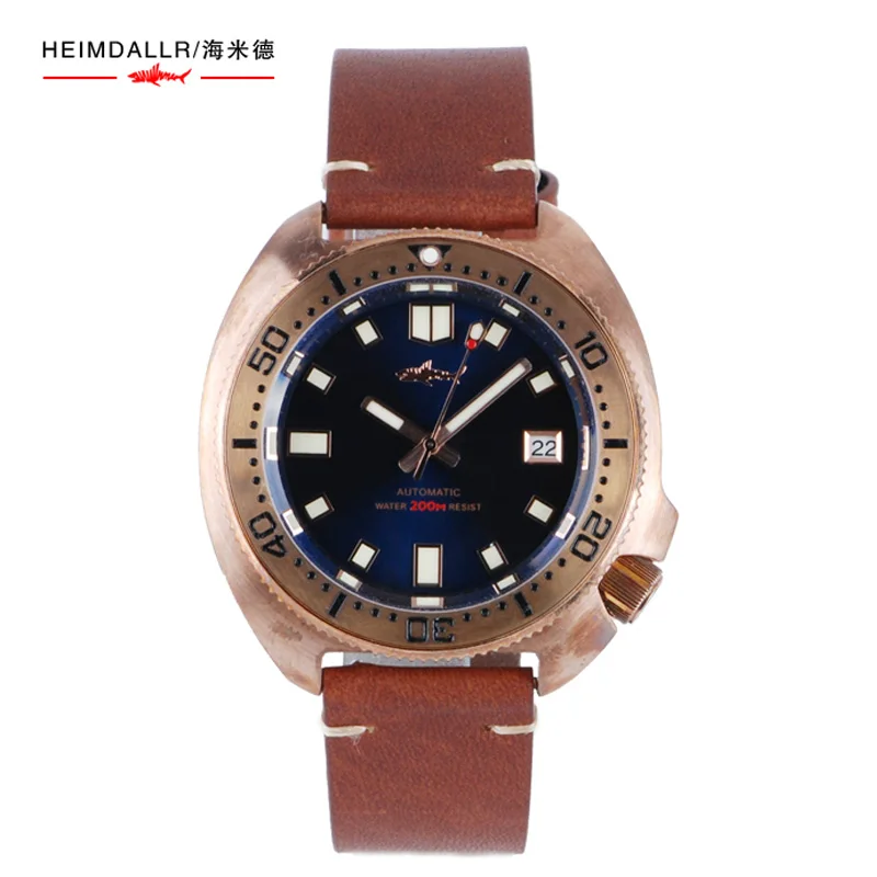 

Heimdallr Men's Cusn8 Bronze Diver Watch Blue Dial Sapphire NH35 Mechanical Movement Turtle Wristwatches 20Bar Waterproof Lume