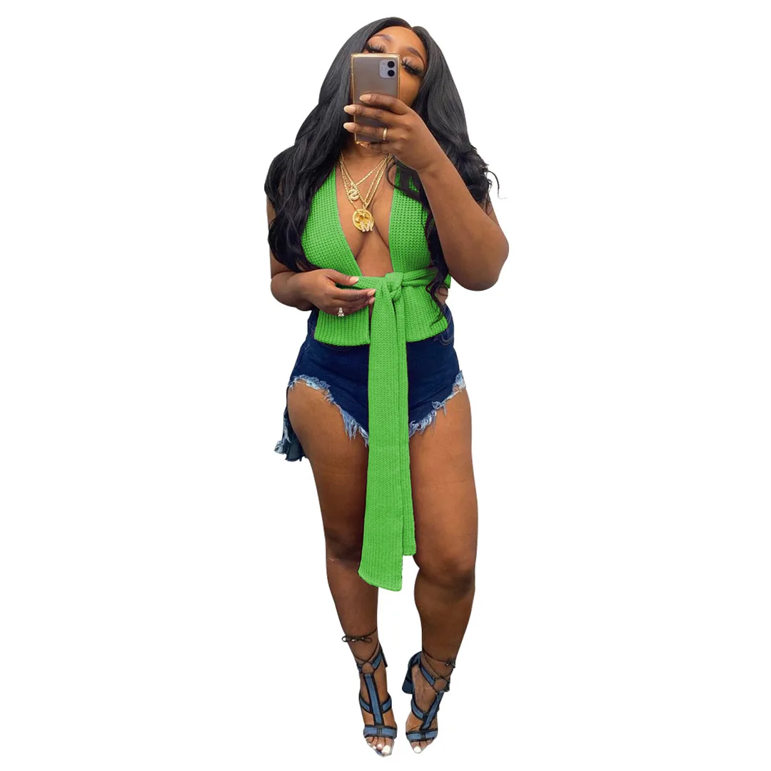 Кроп-топ женский трикотажный с завязкой на шее и открытой спиной |