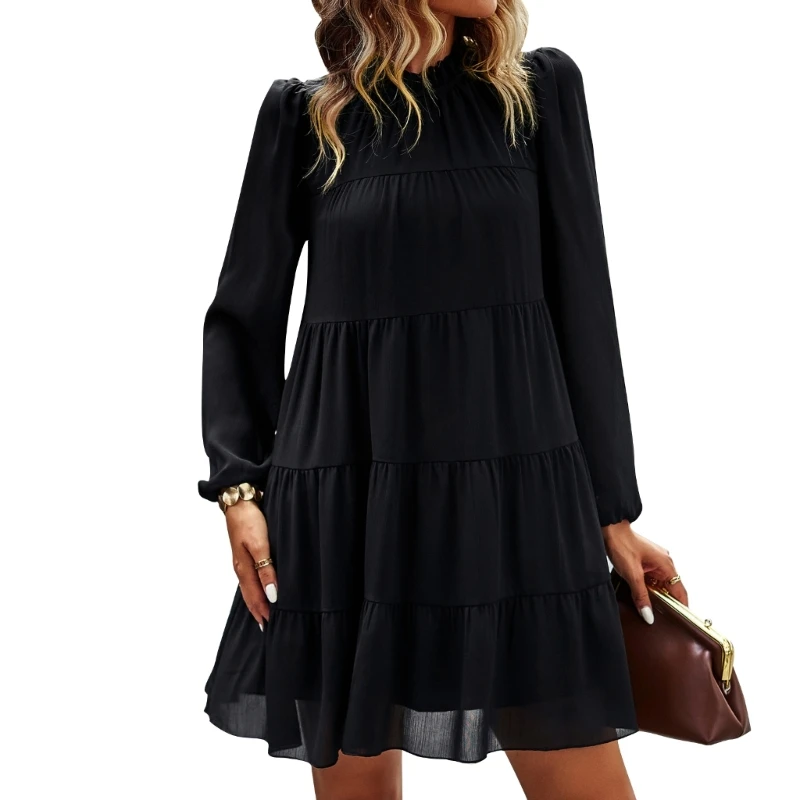 

Женское платье с рукавами-фонариками и воротником-стойкой