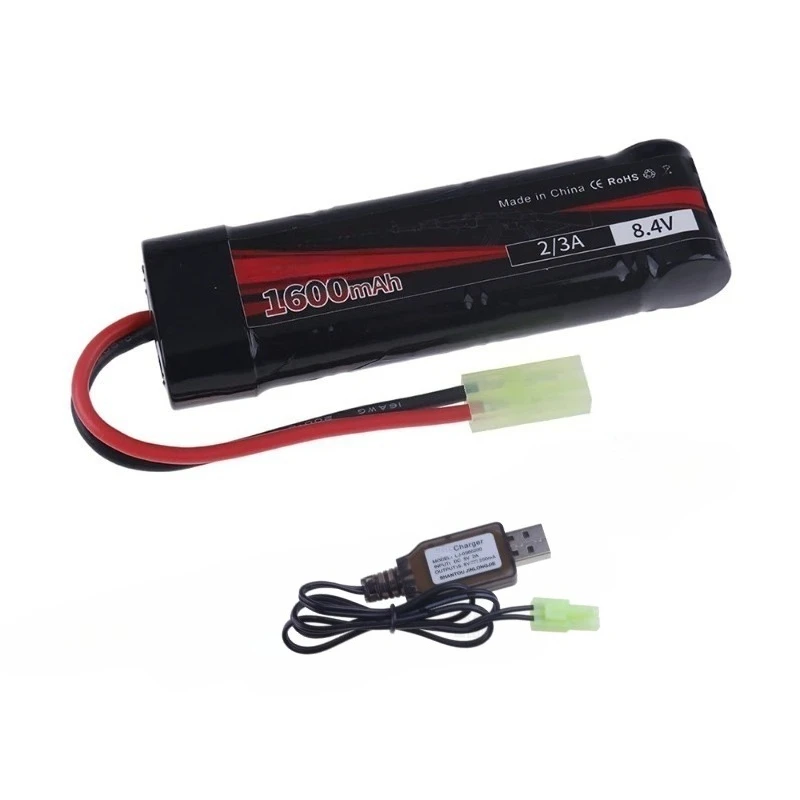 Фото Аккумуляторная батарея NiMH 8.4В 1600мАч с USB-зарядкой 2/3А для страйкбольного оружия: MP5, Scar, M249, M240B, M60, G36C, электрических игрушечных пистолетов №3