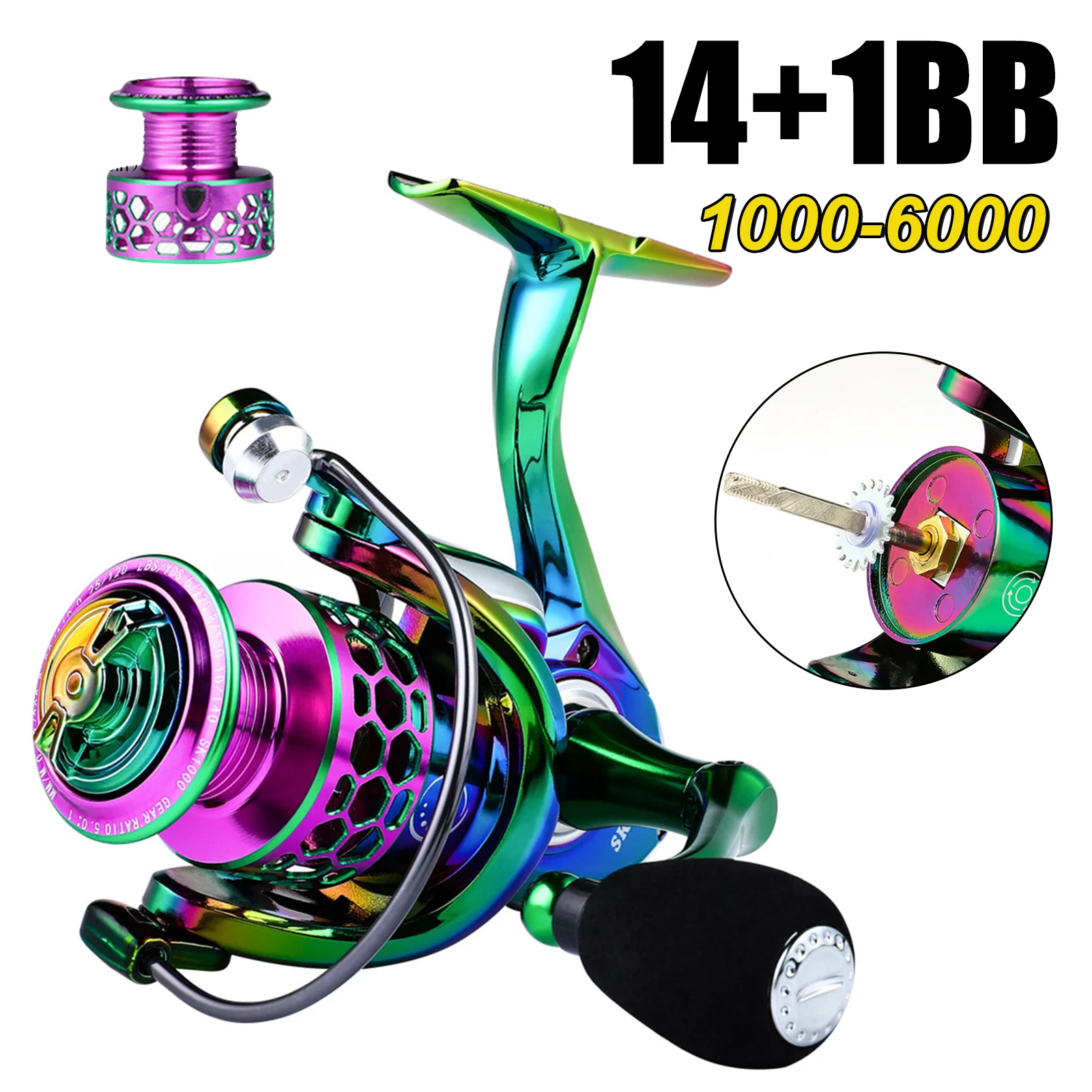 

Metal Fishing Reel 1000-7000 Serie Drag System 10Kg Max Drag Spinning Wheel Line Cup Rheel Rainbow Spool Fishing Tackle Reel
