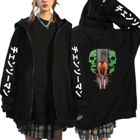 hot japan anime chainsaw man logo long sleeve oversized zip sweatshirt men women hoodie cool zipper coat autum winter hooded top