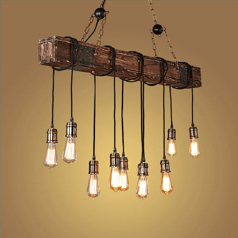 

LukLoy Vintage Pendant Light Retro Hanging Lamp Art Decorative Restaurant Hotel Cafe Bar Suspension Light Wood Block Wire Lamp