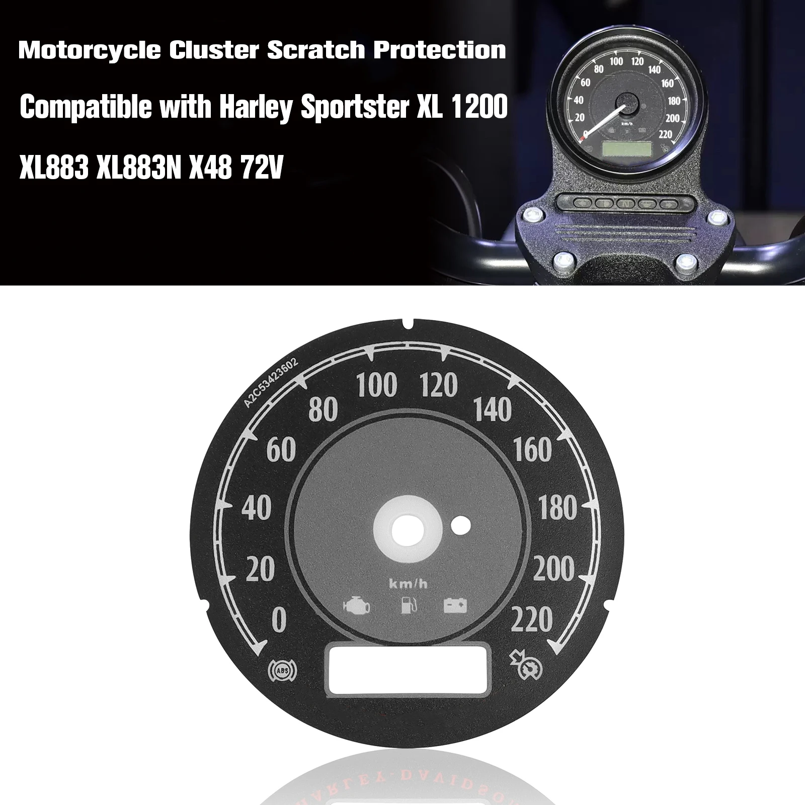 

Compatible with Harley Sportster XL 1200 XL883 XL1200 XL883N X48 72 Speedometer Scratch Cluster Screen Protection Film Protector