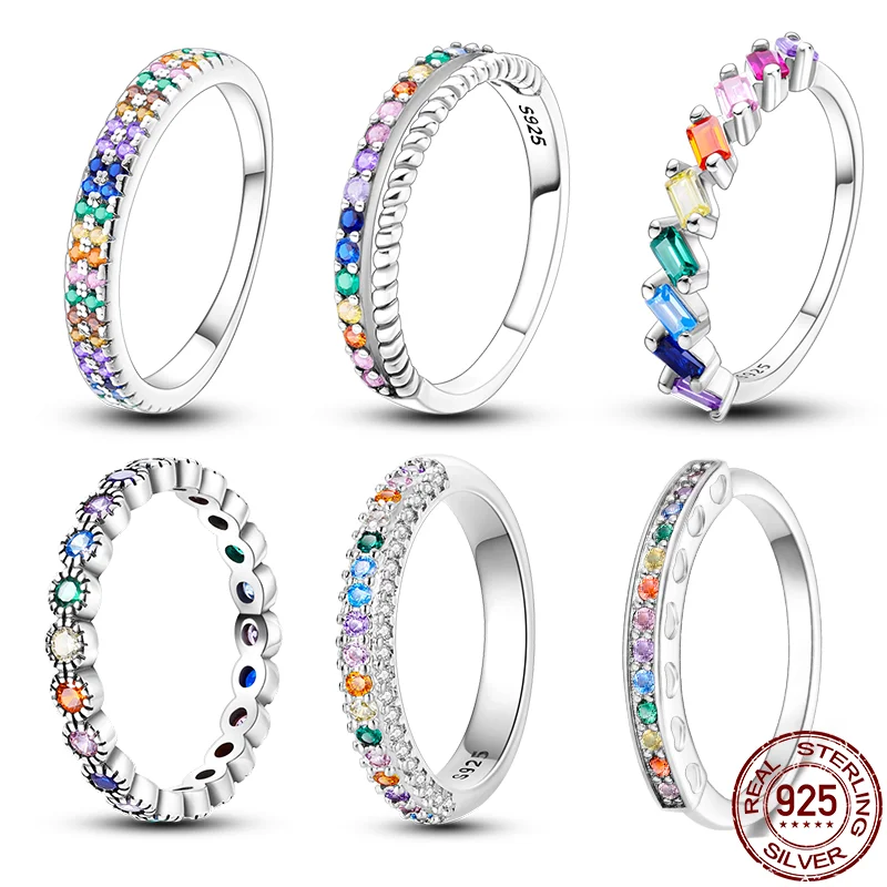 Великолепные кольца из серебра 925 пробы с разноцветным цирконием для женщин