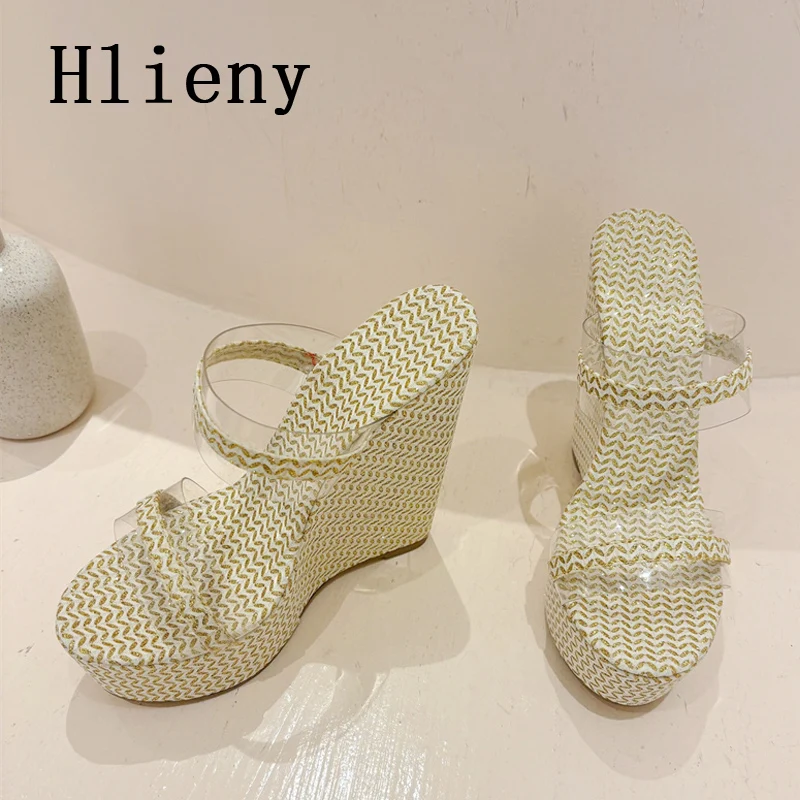 Hlieny 2024 модные блестящие однотонные танкетки на платформе женские прозрачные