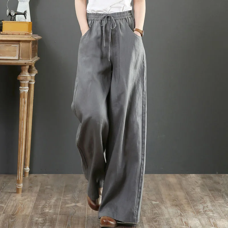 

Literary Cotton and Linen Women's Pants Loose Large Size Wide Leg Pants High Waist Mopping Pants Straight Trousers Linen Pants
