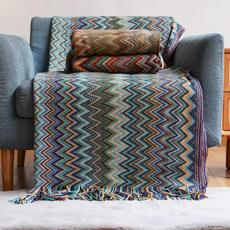 

Air Condition Blankets Nordic Home Decorative Bohemian Knitted Blankets Sofa Throw Blankets with Tassels Colorful Bedspread Nap