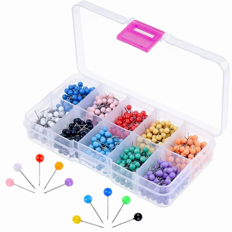 

500 PCS Multi-Color Map Push Pins Map Tacks Plastic Round Head Tacks With Steel Points For Bulletin Board Fabric Marking