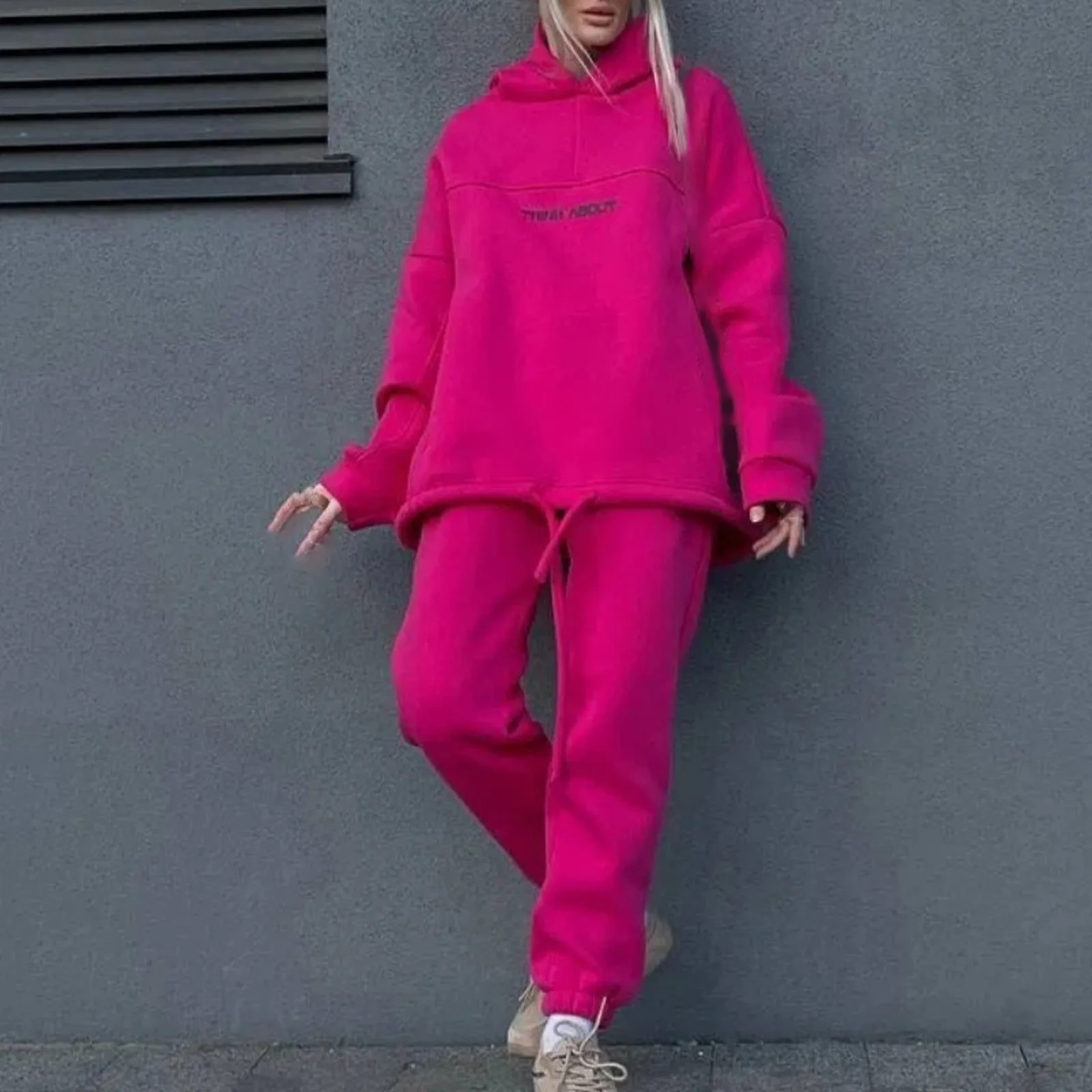 Женский Осенний Повседневный Спортивный костюм Свободный пуловер с надписью