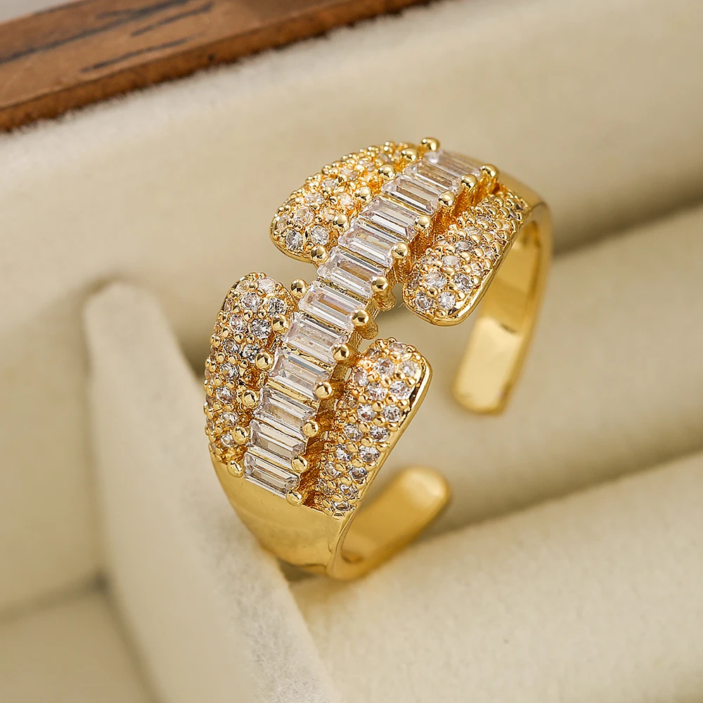 Новые винтажные женские открытые кольца Ariive, Гламурная повязка на палец золотого цвета с фианитом, современные женские регулируемые ювелирные изделия в подарок Новые винтажные женские открытые кольца Ariive, Гламурная повязка на палец золотого цвета с фианитом, современные женские регулируемые ювелирные изделия в подарок